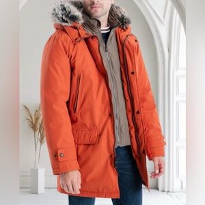 NWOT-Michael Kors Men Orange Hooded Bib Snorkel Parka Coat Jacket